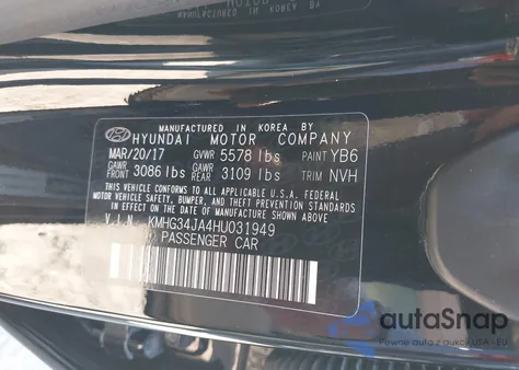 2017 Genesis G90 3.3T Premium z USA, uszkodzony, nr VIN KMHG34JA4HU031949